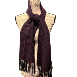 Enya Mantanani 100% Cashmere Scarf Purple Black Herringbone Style Pattern Fringe